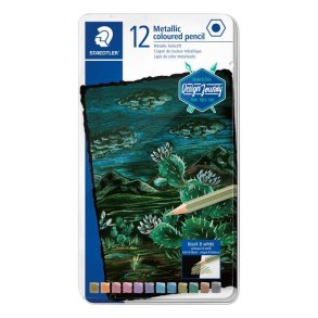 Staedtler Farveblyant s�t - 12 metallic i assorteret farver - i metal�ske